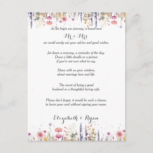 Tarjeta de consejos de boda Deseos Amor y Vida (Anverso)