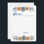Tarjeta de Consejos de Boda Flor de Naranja y Azul<br><div class="desc">Estas tarjetas de consejos de boda personalizadas son perfectas para duchas de novia. Tienen esquinas redondeadas y presentan una ilustración floral de estilo acuarela en tonos suaves y apagados de azul y naranja, lo que las hace perfectas para bodas y eventos especiales de otoño. La parte trasera de estas tarjetas...</div>