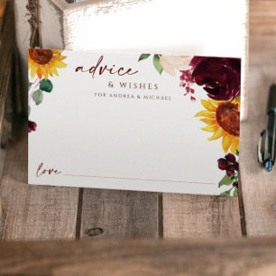 Tarjeta de Consejos de Boda Otoño Girasoles Boda