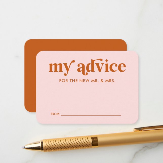 Tarjeta de Consejos de Boda Rosa Naranja Retro Gro (Anverso/Reverso In Situ)