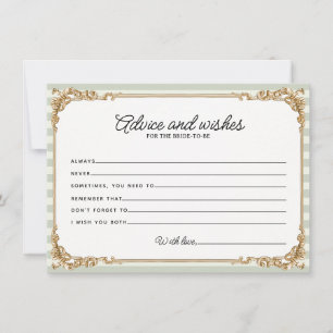 Tarjeta de consejos de ducha de novia con raya de 