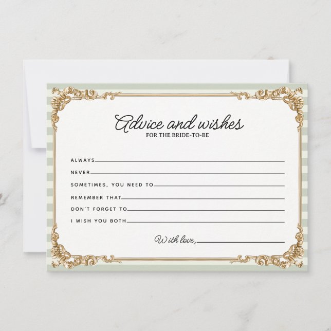 Tarjeta de consejos de ducha de novia con raya de  (Anverso)