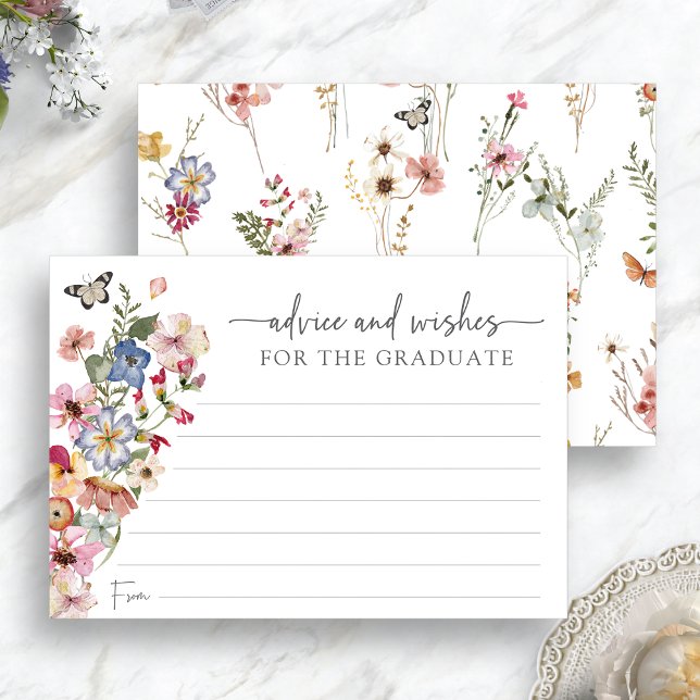 Tarjeta de Consejos de Graduación de Flores Silves (Colorful Wildflowers Graduate Advice and Wishes Enclosure Card by Painted Paperie
)