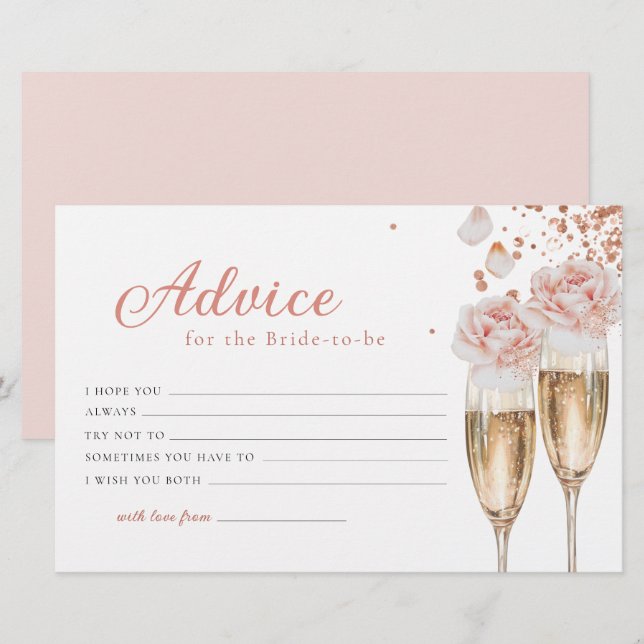 Tarjeta de consejos de Pétalos y Prosecco para Des (Anverso / Reverso)