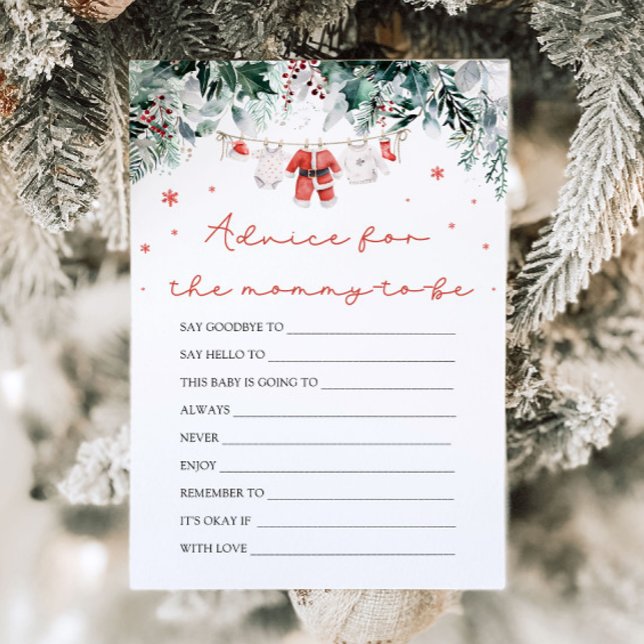Tarjeta de consejos de Santa de Navidad para la fu (Watercolor Red Christmas Santa Baby Shower Advice for the mommy-to-be Card)