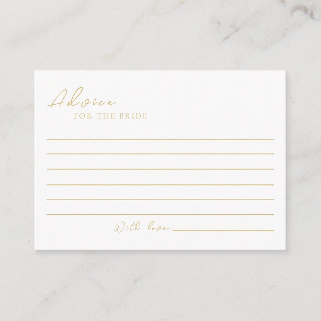 Tarjeta De Consejos Delicada ducha de novia elegante dorada (Anverso)