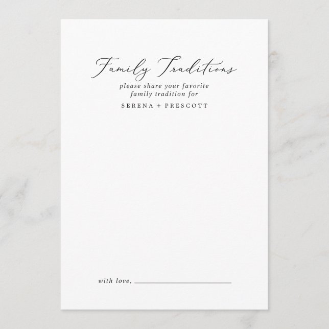 Tarjeta De Consejos Delicadas tradiciones familiares de caligrafía neg (Anverso)