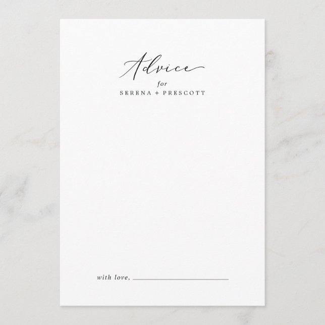 Tarjeta De Consejos Delicado Boda de caligrafía negra (Anverso)
