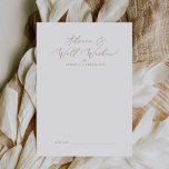 Tarjeta De Consejos Delicados Bodas de caligrafía de oro y<br><div class="desc">Esta delicada tarjeta de boda de caligrafía dorada es perfecta para un boda moderno y se puede usar para cualquier evento. El romántico diseño minimalista presenta una encantadora y elegante tipografía de champán amarillo dorado sobre un fondo blanco con un aspecto limpio y sencillo. Estas tarjetas de consejo pueden utilizarse...</div>