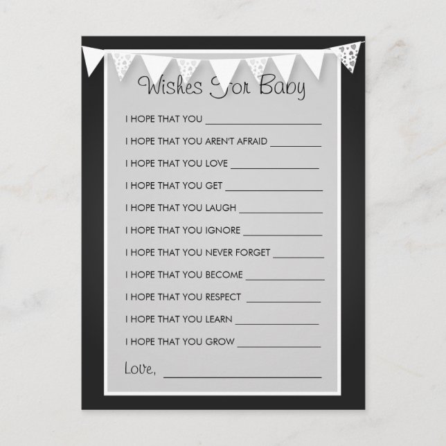 Tarjeta De Consejos Deseos De Baby Shower Love Bunting Black (Anverso)