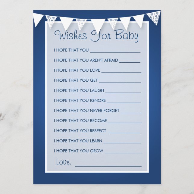 Tarjeta De Consejos Deseos De Baby Shower Love Bunting Blue (Anverso)