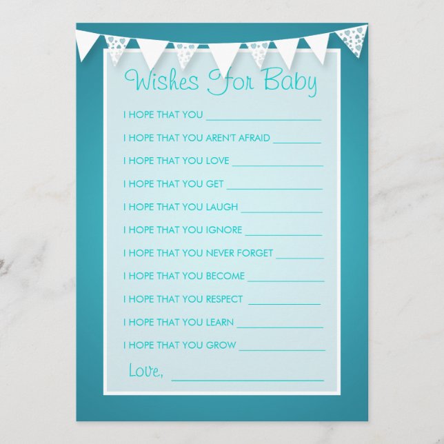Tarjeta De Consejos Deseos De Baby Shower Love Bunting Turquoise (Anverso)