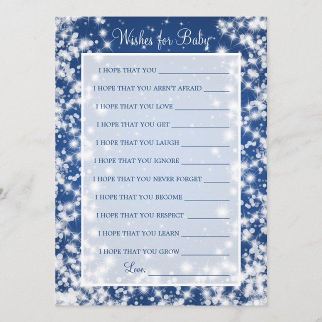Tarjeta De Consejos Deseos De Baby Shower Winter Sparkle Blue (Anverso)