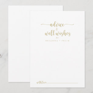 Tarjeta De Consejos Deseos de boda de caligrafía minimalista dorada  