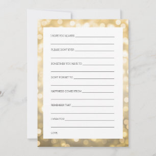 Tarjeta De Consejos Deseos de Ducha de Boda Luces Doradas con Purpurin