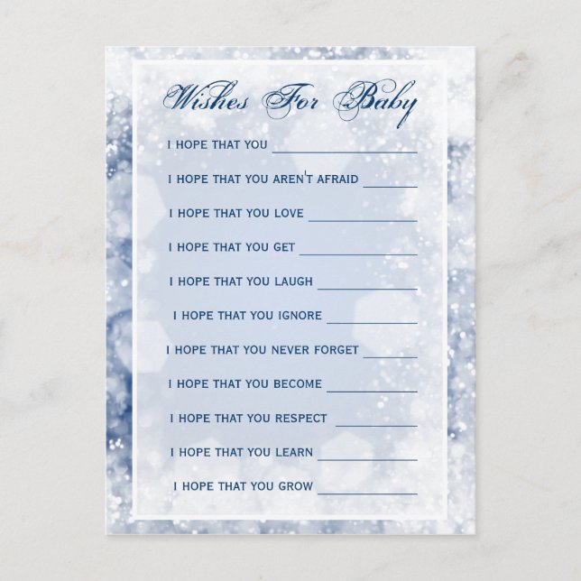 Tarjeta De Consejos Deseos De La Noche Baby Shower Esparkle Blue (Anverso)