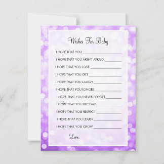 Tarjeta De Consejos Deseos De Luces Purpurinas Púrpura De Baby Shower