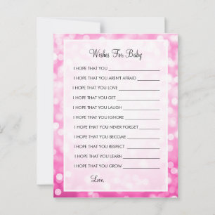 Tarjeta De Consejos Deseos De Luces Purpurinas Rosadas De Baby Shower