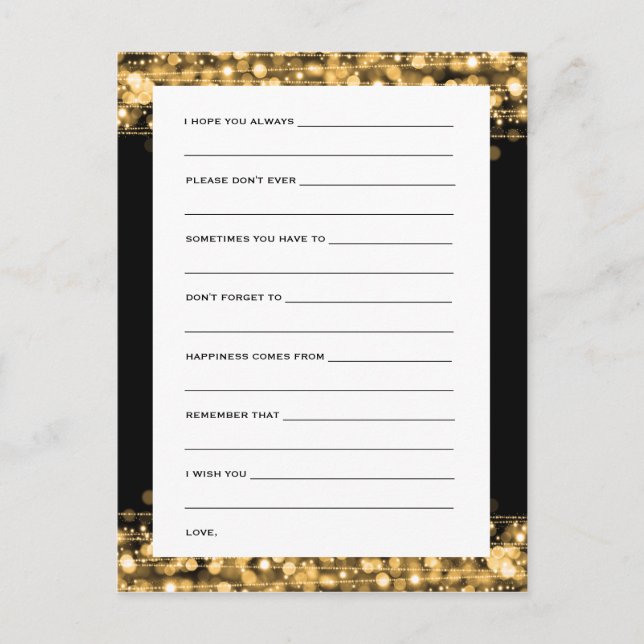 Tarjeta De Consejos Deseos De Novia Y Fiesta De Groom Sparkles Gold (Anverso)