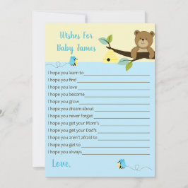 Tarjeta De Consejos Deseos de oso de miel y abejorro para bebé (azul)