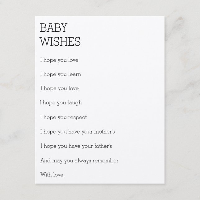 Tarjeta De Consejos Deseos de un bebé (Anverso)
