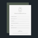 Tarjeta De Consejos Deseos Mínimos De Boda De Monograma Para Novia Y G<br><div class="desc">Mínimo Monograma Moss Deseos De Boda Verde Para La Tarjeta De Consejos De Novia Y Groom. Personalice el texto personalizado anterior. Puede encontrar elementos de coordinación adicionales en nuestra colección "Minimalista Monograma verde sabio y Boda verde mosca". ***NOTA: TODO EL COLOR DE TEXTO Y FONDO ES EDITABLE. Puede cambiar todas...</div>