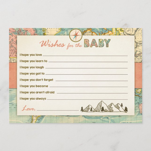 Tarjeta De Consejos Deseos para la ducha de bebé Juego Aventura Viaje (Anverso)