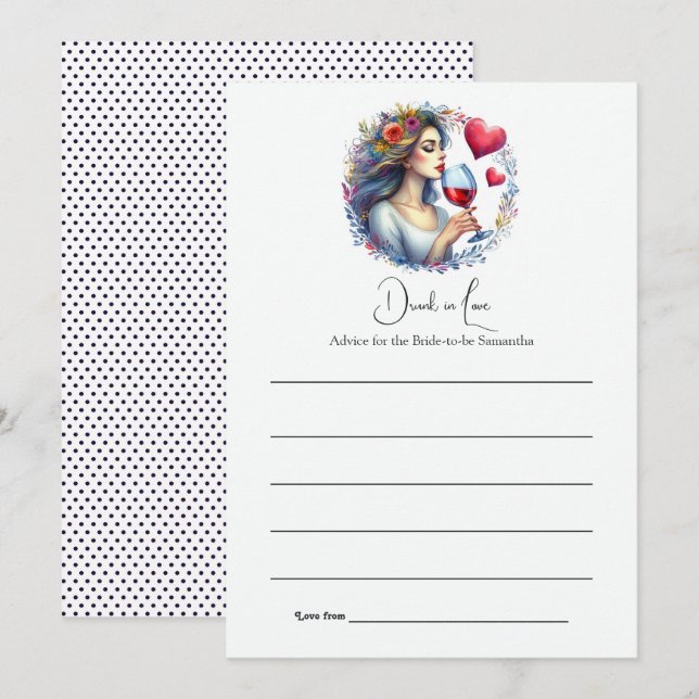 Tarjeta De Consejos Despedida de Soltera Borracha de Amor (Anverso / Reverso)