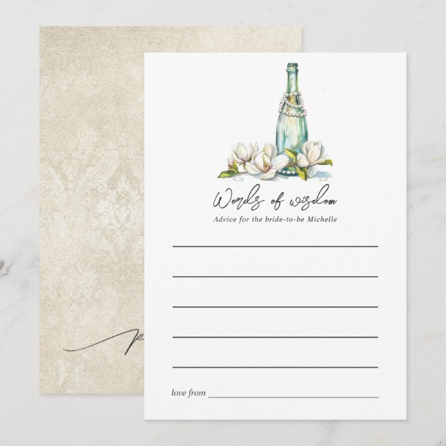 Tarjeta De Consejos Despedida de soltera con perlas y Prosecco (Anverso / Reverso)