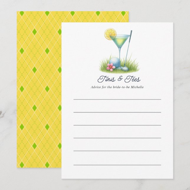 Tarjeta De Consejos Despedida de soltera de golf en amarillo y verde d (Anverso / Reverso)
