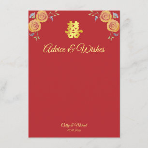 Tarjeta De Consejos Doble felicidad floral naranja roja boda china
