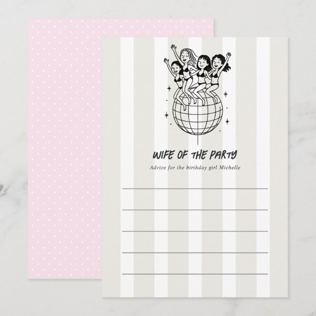 Tarjeta De Consejos Doodle Disco Chic Esposa de la Fiesta Despedida de (Anverso / Reverso)