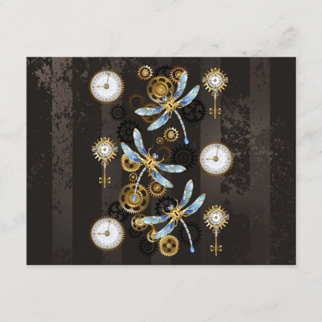 Tarjeta De Consejos Dragoniscos de Steampunk sobre fondo rayado marrón (Anverso)