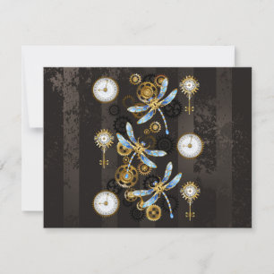 Tarjeta De Consejos Dragoniscos de Steampunk sobre fondo rayado marrón