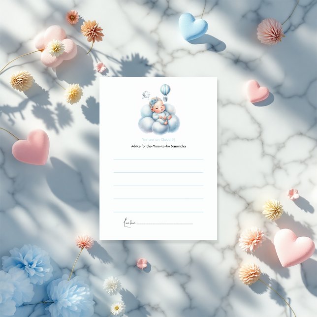 Tarjeta De Consejos Dreamy Hot Air Balloon Cloud 9 Baby Shower (Dreamy Hot Air Balloon Cloud 9 Baby Shower Advice Card)