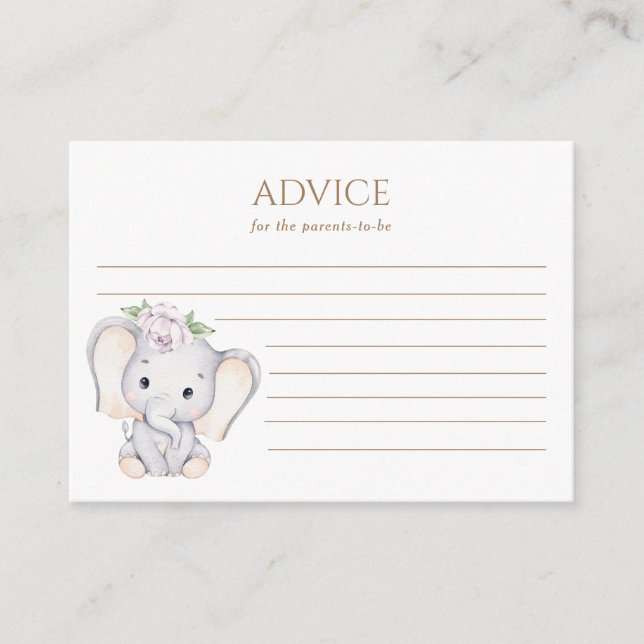 Tarjeta De Consejos Ducha de bebé elefante (Anverso)