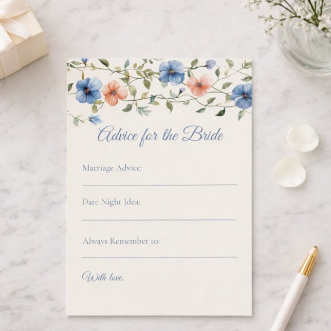 Tarjeta De Consejos Ducha de Novia Acuarela Floral Azul Polvo (Subido por el creador)