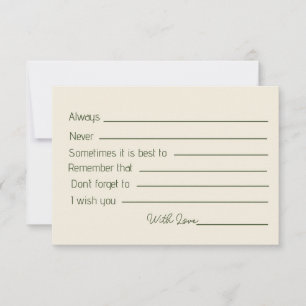 Tarjeta De Consejos Ducha de novia elegante verde y beige de palmeras