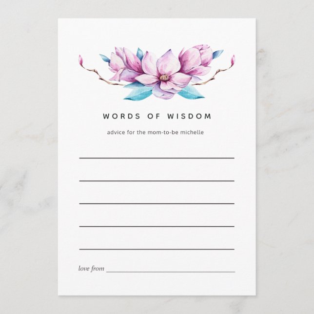 Tarjeta De Consejos Ducha de novia floral rosa Magnolia (Anverso)