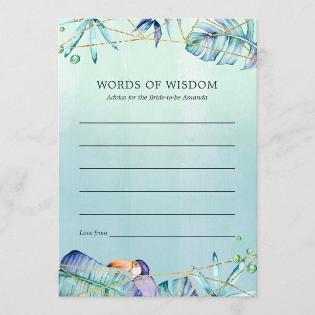 Tarjeta De Consejos Ducha de novia geométrica tropical exótica (Anverso)