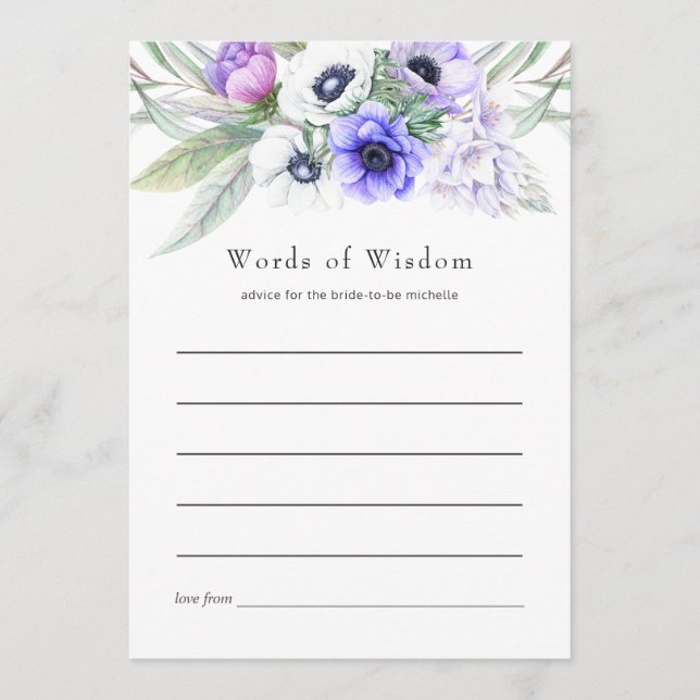 Tarjeta De Consejos Ducha de novias Pastel Violet Floral (Anverso)