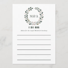 Tarjeta De Consejos Ducha de parejas con monograma rústico I Do BBQ