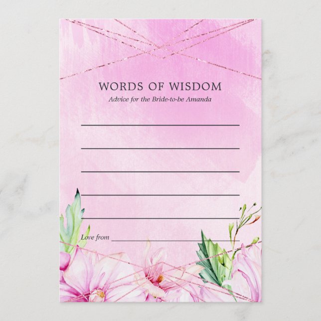 Tarjeta De Consejos Ducha de Rosa de oro y magnolia rosa geométrica pa (Anverso)