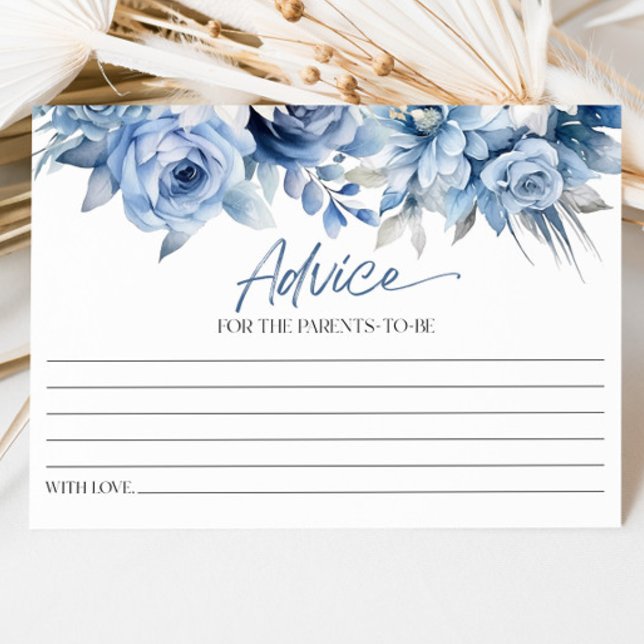 Tarjeta De Consejos Dusty Blue Floral Flower Baby Shower (Subido por el creador)