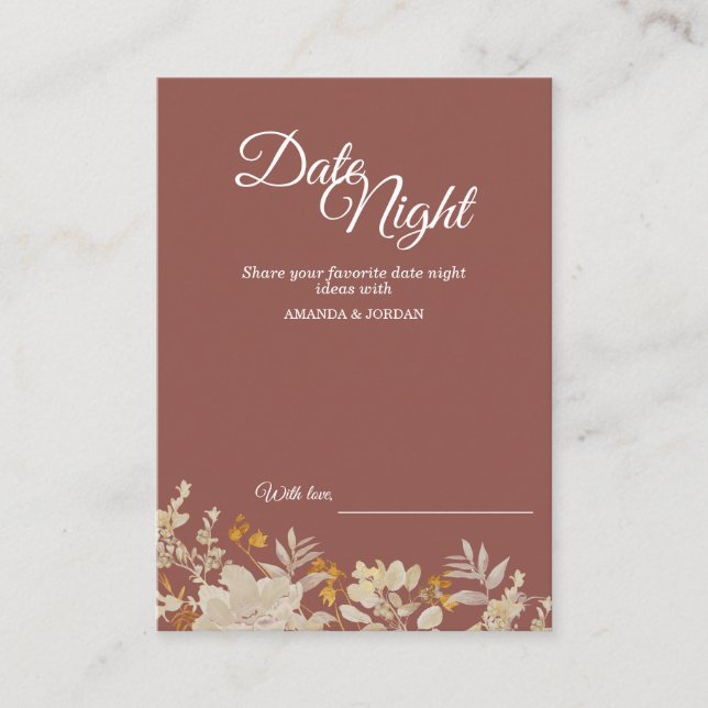 Tarjeta De Consejos Dusty Rosa Autumn Boho Date Night Advance Card (Anverso)