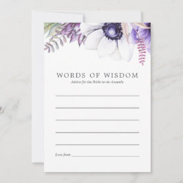 Tarjeta De Consejos Dusty Violet Floral Bridal Shower Advance