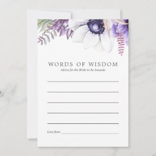 Tarjeta De Consejos Dusty Violet Floral Bridal Shower Advance