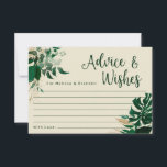 Tarjeta De Consejos El follaje tropical verde recién casados<br><div class="desc">Foliage tropical Vegetación de moda y hojas recepción de boda personalizada enmarcada o tarjeta de consejo y deseos Fiesta para la novia y Groom - con nombres de novia y Groom, ubicación y fecha. ¡Perfecto para la decoración de las mesas! En una atrevida paleta de colores de ricos verdes, esmeralda...</div>