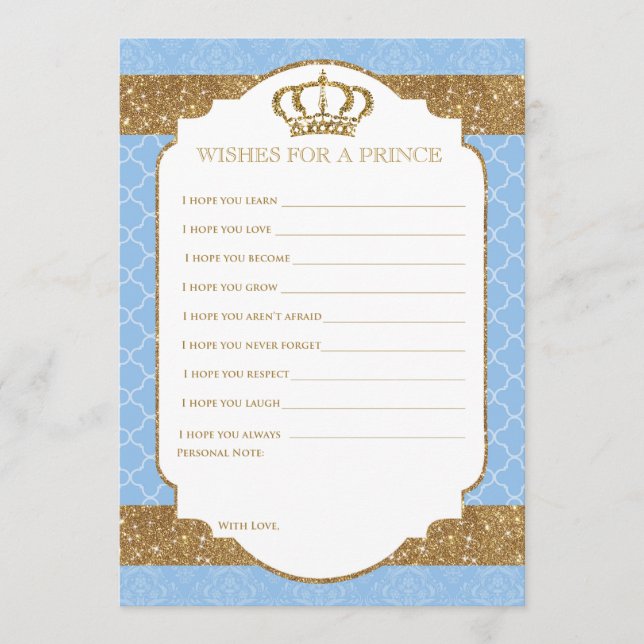 Tarjeta De Consejos El pequeño príncipe Royal Baby Blue Gold quiere be (Anverso)