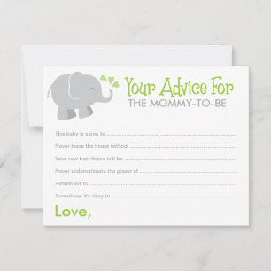 Tarjeta De Consejos Elefante moderno Baby Shower verde y gris
